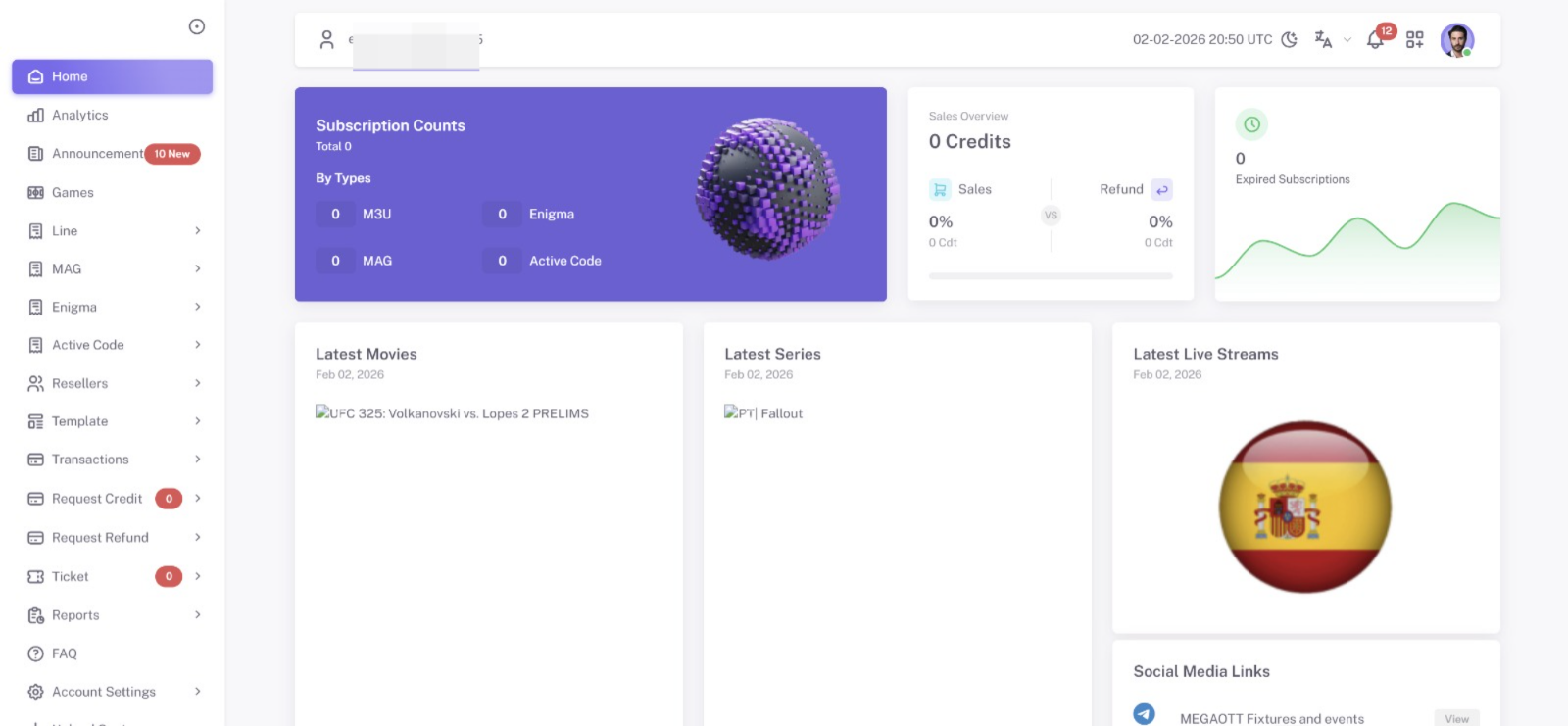 MegaOtt IPTV Reseller Panel